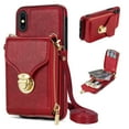 thumbnail image 1 of for iPhone XS, iPhone X Case Wallet with Shoulder Strap for Women - Crossbody Lanyard,Zipper Pocket,Credit Card Holder,Shockproof - Metal Buckle Closure Premium PU Leather Case, Red, 1 of 10