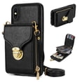 thumbnail image 1 of for iPhone XS, iPhone X Case Wallet with Shoulder Strap for Women - Crossbody Lanyard,Zipper Pocket,Credit Card Holder,Shockproof - Metal Buckle Closure Premium PU Leather Case, Black, 1 of 10