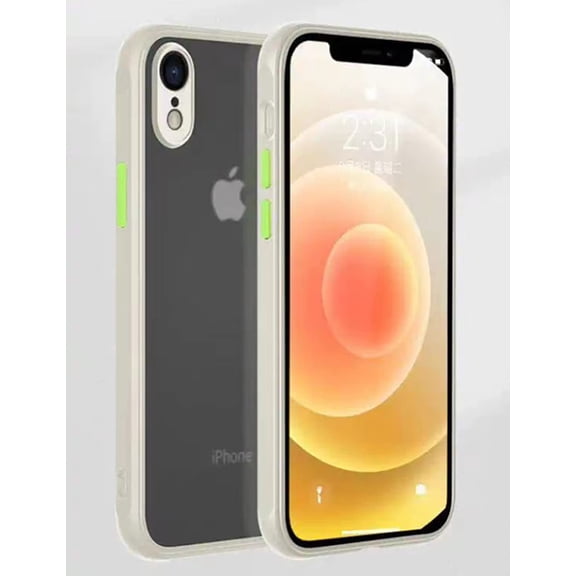 iPhone Xr Case with Camera Lens Protector, Shockproof Full Body Covered Soft Bumper, Enhanced Corner, Translucent Matte Hard PC Back Slim Protective Phone Case for iPhone Xr 6.1", Stone White