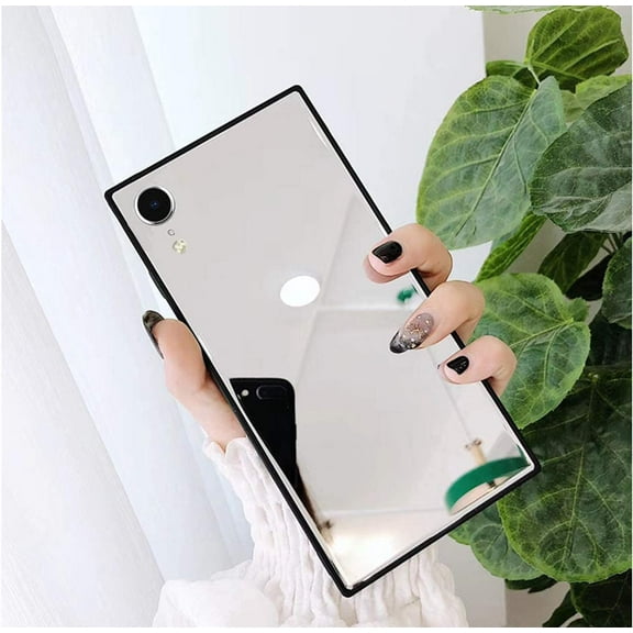 iPhone Xr Mirror Case, Luxury  Glass Glossy Mirror Shockproof Smooth Hard Case with Soft Silicone Bumper TPU Frame for iPhone XR 6.1 Inch