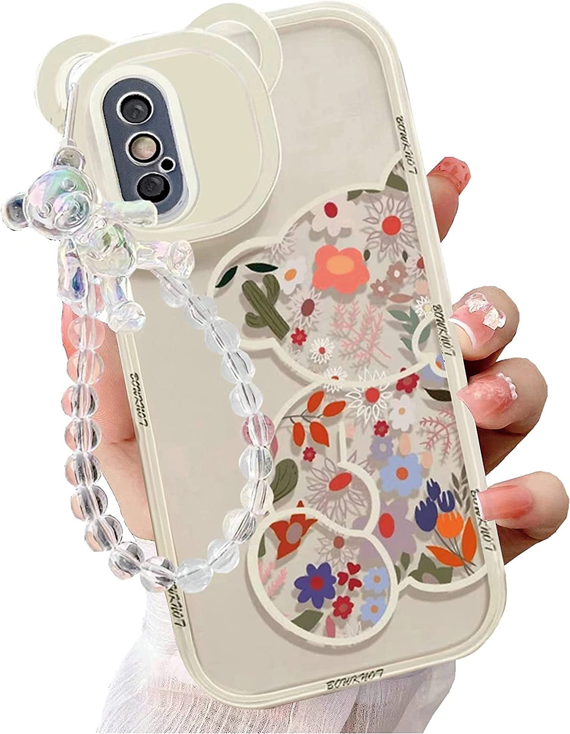 iPhone Xs Bear Case, Cute Flowers Bear Camera Protector Clear Case