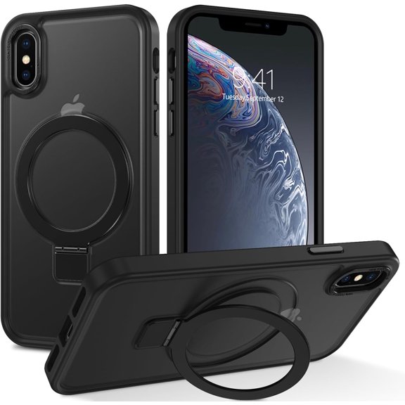 for iPhone Xs Case Magnetic, iPhone X Cases with Ring [Compatible with Magsafe], Full Body Protective Cover Slim Shockproof Kickstand Phone Case for Apple iPhone X/XS 5.8", Black