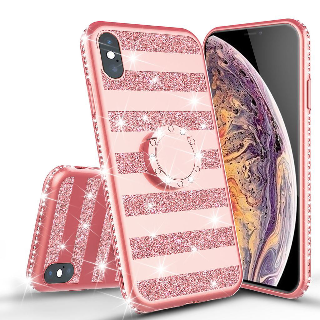 Amazon.com: NGB Case for iPhone X, iPhone Xs with Tempered Glass Screen  Protector, Ring Holder/Wrist Strap, Girls Women Liquid Bling Sparkle  Flowing Floating Glitter Clear Cute Case (Pink/Aqua) : Cell Phones &