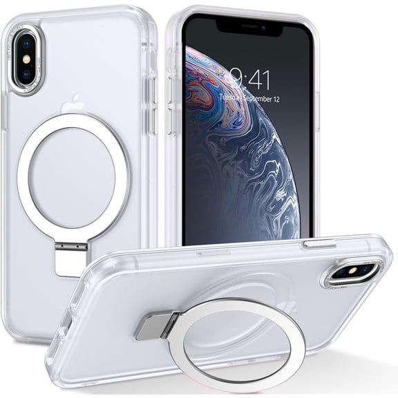 for iPhone Xs Case , iPhone X Case with Ring [Compatible with Magsafe], Full Body Protective Cover Slim Shockproof Kickstand Phone Case for Apple iPhone X/XS 5.8", White