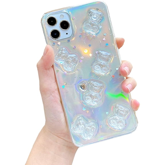 iPhone Xs Cute Case, 3D Cute Candy Colors Cartoon Bear Clear Women Girls Case for iPhone X/XS-Clear Bear