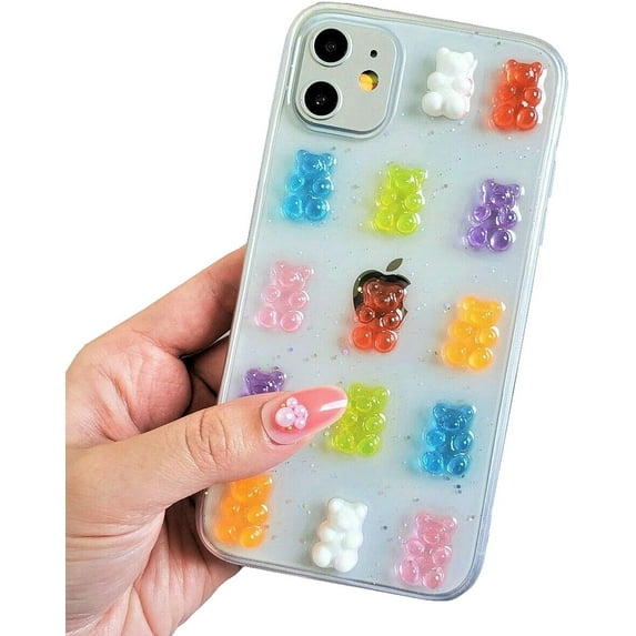iPhone Xs Cute Case, 3D Cute Candy Colors Cartoon Bear Clear Women Girls Case for iPhone X/XS-Colorful Bear