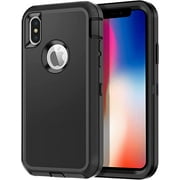 iPhone Xs Heavy Duty Case {Shock Proof-Shatter Resistant -3 Layer Rubber- Compatible for iPhone Xs and iPhone X} Color Black - By Entronix
