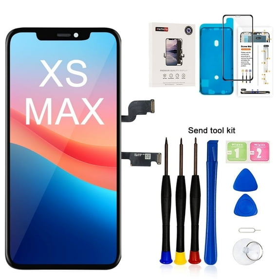 For iPhone Xs MAX LCD Screen Replacement, 6.5 inch Display 3D Touch Screen Digitizer with Tool Kit, Tempered Glass, Waterproof Adhesive, Suitable for A1921, A2101, A2102, A2103, A2104