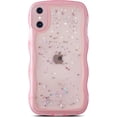 thumbnail image 1 of for iPhone Xs Max Case 6.5" Curly Wave Edge Design Transparent Bling Glitter Star Shiny Case Cute Clear Transparent Full Protection Soft TPU Shockproof Phone Cover for Women Girls, Pink, 1 of 15
