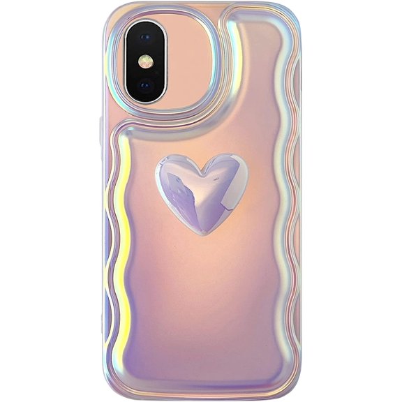 for iPhone Xs Max Case 6.5", Cute 3D Love Heart Wave Frame Soft TPU Sparkle Bling Laser Colorful Light Glitter Phone Case for iPhone Xs Max for Women Girls Purple