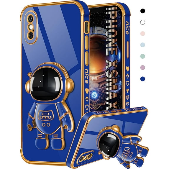 for iPhone Xs Max Case Astronaut Cute for Women Girls Girly Unique Royal Blue Phone Cases with Astronaut Hidden Stand Kickstand 6D Design Cover for iPhone XsMax 6.5 inch