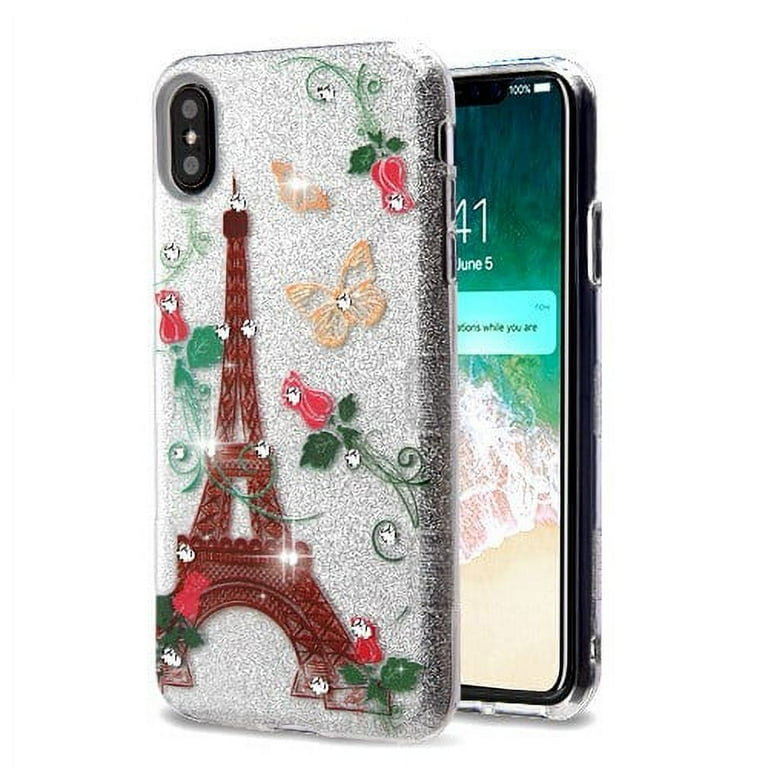 iPhone Xs Max Case Glitter Hard Case for iPhone Xs Max Ultra Thin Dual Layer ShockProof Designer Case for iPhone Xs Max Butterflies Support