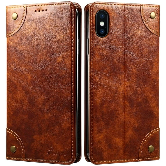 iPhone Xs Max Case, Leather Wallet Folio Case Book Design Flip Cover with Stand and ID Credit Card Slot Closure for iPhone Xs Max 6.5 inch 2018 Khaki