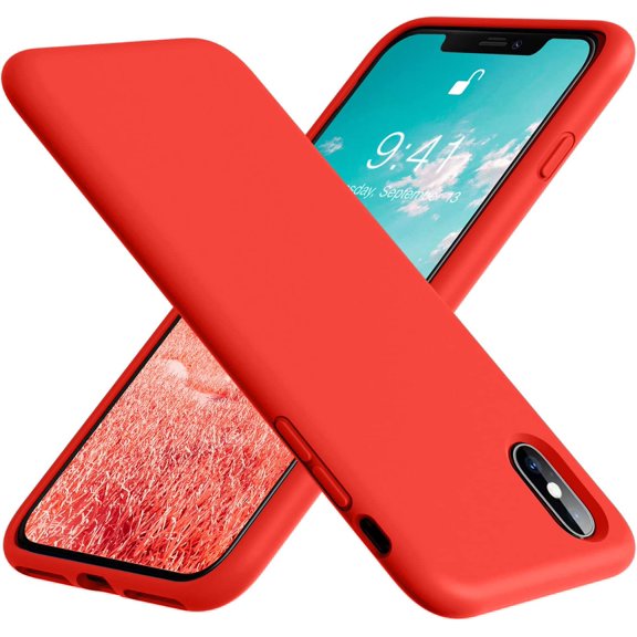 for iPhone Xs Max Case, Soft Liquid Silicone Slim Rubber Full Body Protective iPhone Xs Max Case Cover (with Soft Microfiber Lining) Design for iPhone Xs Max - Red