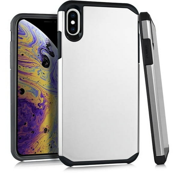 iPhone Xs Max Case, With [Tempered Glass Screen Protector Included], STARSHOP Drop Protection Dual Layers Phone Cover - Silver
