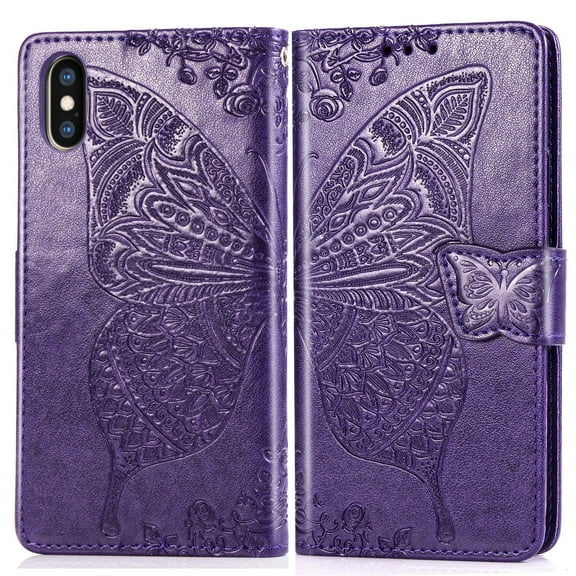 iPhone Xs Max Case, iPhone Xs Max Wallet Folio Case Magnetic Closure RFID Blocking Card Slots Kickstand Shockproof Absorption Double Protection Case for Apple iPhone Xs Max, Purple