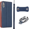 thumbnail image 1 of iPhone Xs Max Genuine Cowhide Leather Wallet Case,Headset Winder,Flip Folio Magnetic Closure,Card Holder Slots,Kickstand,Cash Pockets Wrist Strap Cover Case for iPhone Xs Max,6.5",Dark Blue, 1 of 17