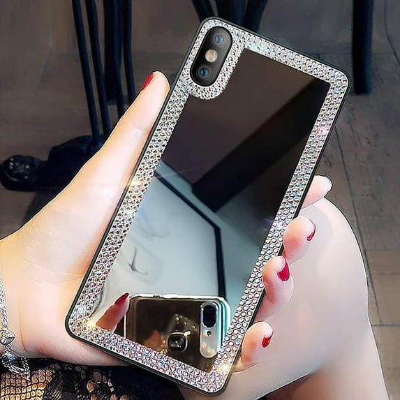 iPhone Xs Max Mirror Case for Women with Diamond,Bling Acrylic Mirror Phone Case That Can Be Used for Outdoor Makeup for Girl Who Love Beauty(Bling Diamond Mirror)