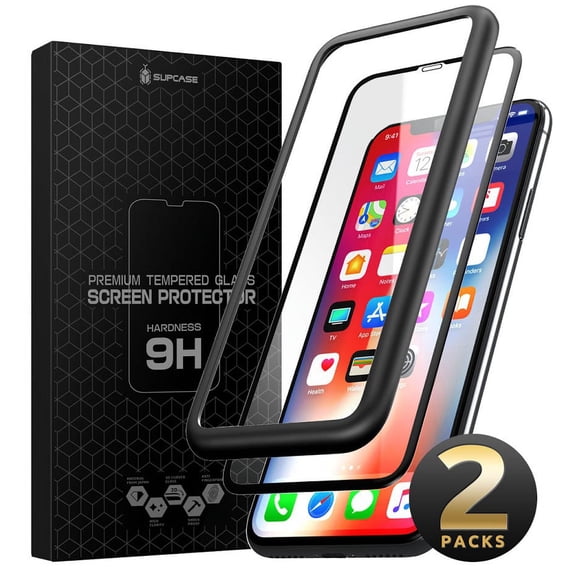 iPhone Xs Max Screen Protector,SUPCASE [Anti-Scratch] Premium 3D Curved Edge Anti-Impact Tempered Glass Screen Protector with Guide Frame for iPhone Xs Max 6.5 inch 2018 (2-Pack)