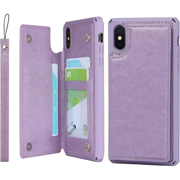 for iPhone Xs Max Wallet Case with RFID Blocking Card Holder for Girls Women,Premium PU Leather Magnetic Buttons Stand Flip Wrist Strap Case for iPhone Xs Max 6.5 Inch,Macaron Purple