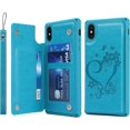 thumbnail image 1 of for iPhone Xs Max Wallet Case with RFID Blocking Card Holder,Premium PU Leather Magnetic Buttons Stand Flip Wrist Strap Shockproof Case for iPhone Xs Max 6.5 Inch,Heart Blue, 1 of 16