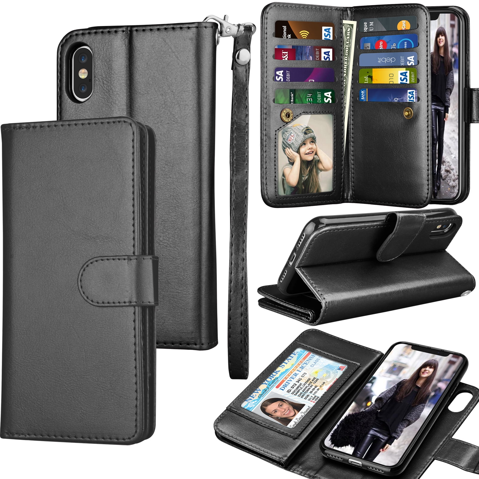 iPhone Xs Max/XS/X/XR Wallet Case, PU Leather, Detachable Magnetic