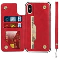 thumbnail image 1 of iPhone Xs/iPhone X Luxury PU Leather Wallet Case with Card Holder,2 Magnetic Clasp,Card Cash Slots,Stand Function Flip Wrist Lanyard Strap Back Case for iPhone X/iPhone Xs 5.8",Red, 1 of 17