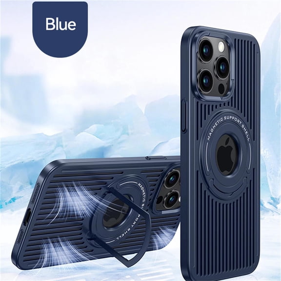 iPhone12 Pro / 12 Cooling Case, Armor Cooling Mobile Phone Case,Cooling Gaming Ring Kickstand Case[Compatible with MagSafe][Magnetic attraction is firm] Shockproof Case For iPhone 12 Pro / 12,Blue