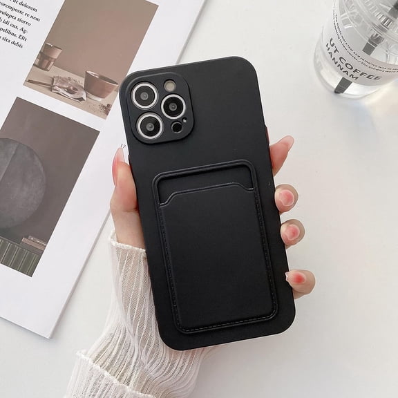 iPhone7 Plus/8 Plus case with Card Holder, Ultra Slim Fit Silicone TPU Phone Cover Soft Shockproof Protective Phone case for iPhone7 Plus/8 Plus - Black
