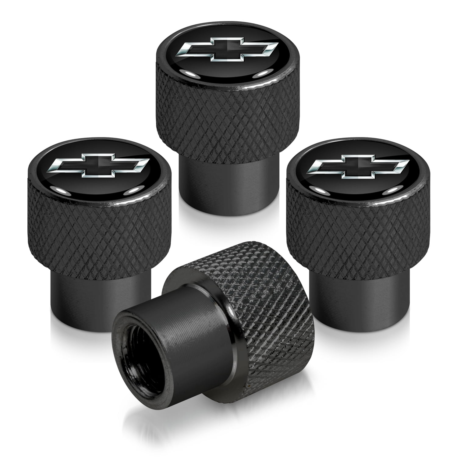 iPick Image Premium Black Aluminum Tire Valve Stem Caps, Set of 4, for Cars/SUVs/Trucks
