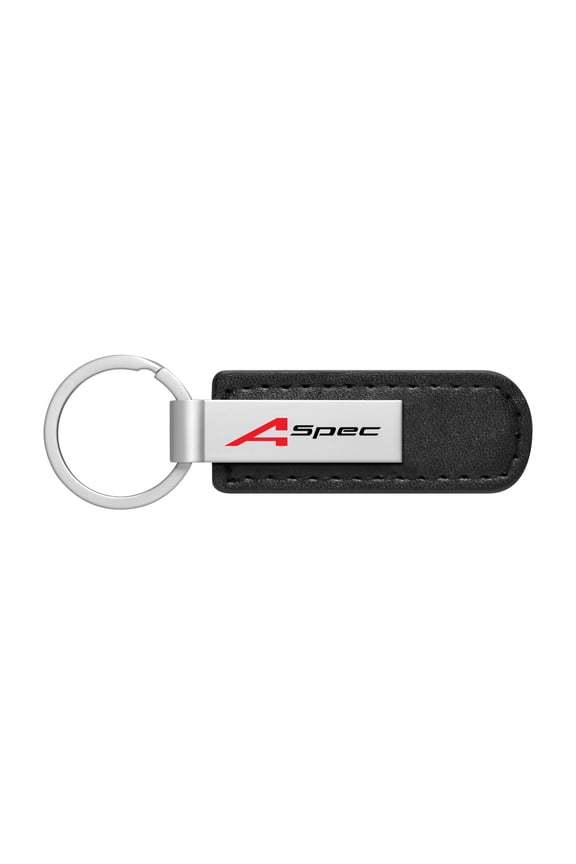 for Acura A-Spec Logo Black PU Leather Strap Silver Metal Bar UV Printed Logo Key Chain, Official Licensed
