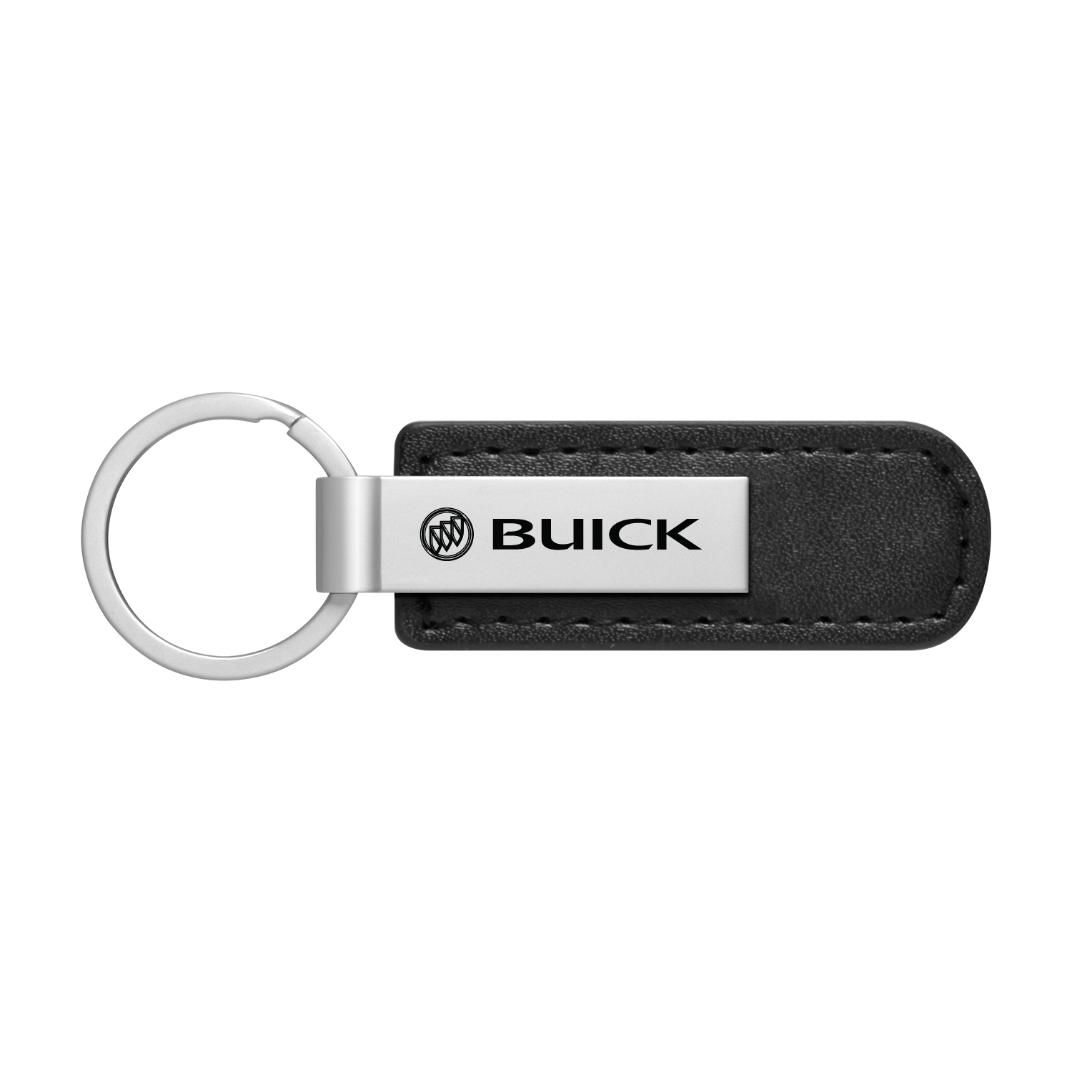 iPick Image for Buick Silver Metal Plate Black PU Leather Strap Key Chain, Official Licensed