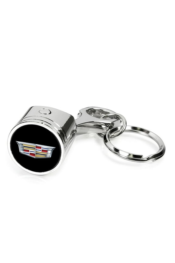 for Cadillac Crest Logo Engine Piston Style Chrome Metal Key Chain, Official Licensed