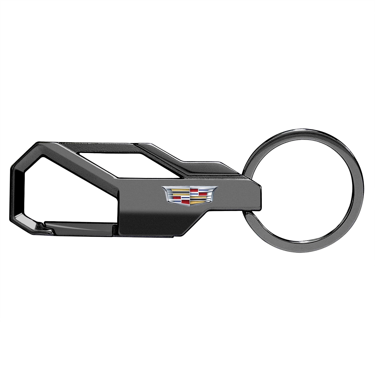 iPick Image for Cadillac Crest Logo Gunmetal Black Carabiner-style Snap Hook Metal Key Chain, Official Licensed