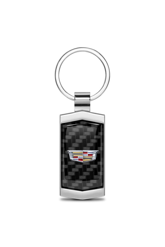 for Cadillac Crest Logo Real Black Carbon Fiber Chrome Metal Case Key Chain, Official Licensed