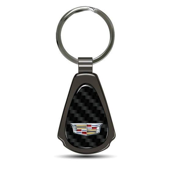 iPick Image for Cadillac Crest Logo Real Black Carbon Fiber Gunmetal Black Teardrop Key Chain, Official Licensed