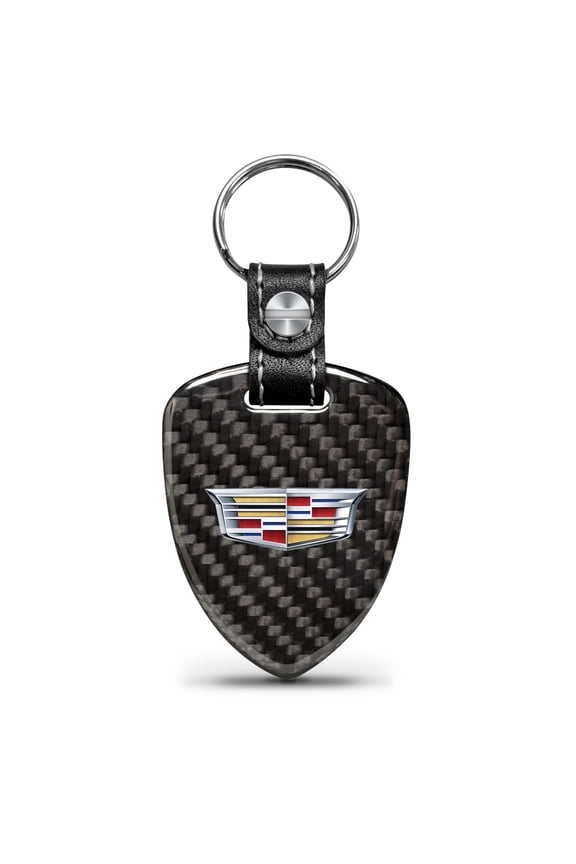 for Cadillac Crest Logo Real Black Carbon Fiber Large Shield-Style Key Chain, Official Licensed