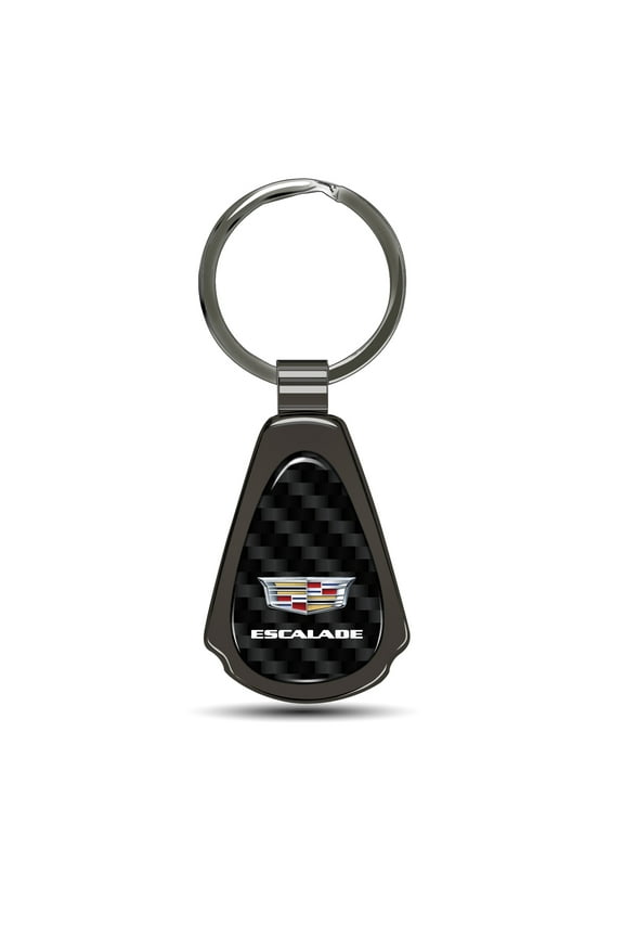 for Cadillac Escalade Real Black Carbon Fiber Gunmetal Black Teardrop Key Chain, Official Licensed