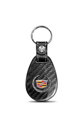 for Cadillac Logo Black Real Carbon Fiber Large Tear-Drop Key Chain, Official Licensed