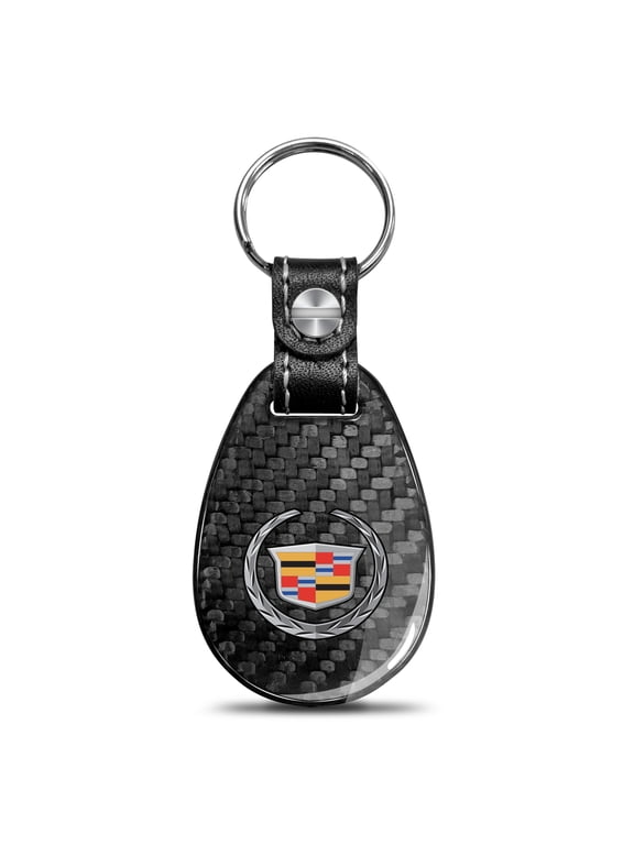 for Cadillac Logo Black Real Carbon Fiber Large Tear-Drop Key Chain, Official Licensed