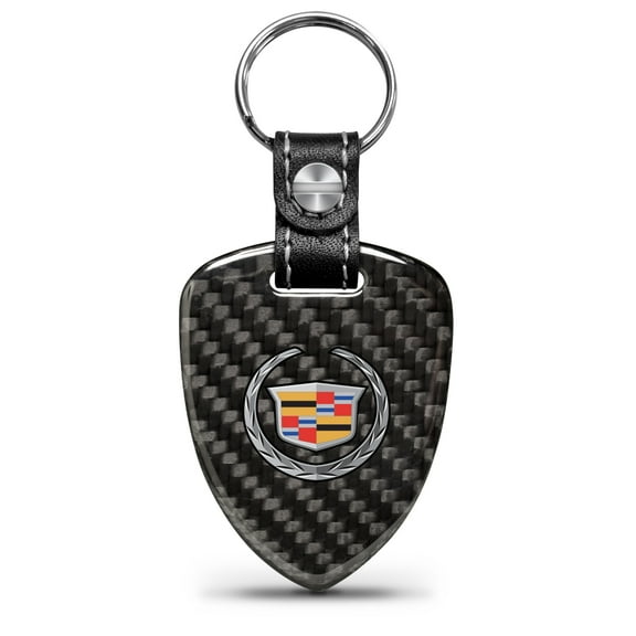 iPick Image for Cadillac Logo Real Black Carbon Fiber Large Shield-Style Key Chain, Official Licensed