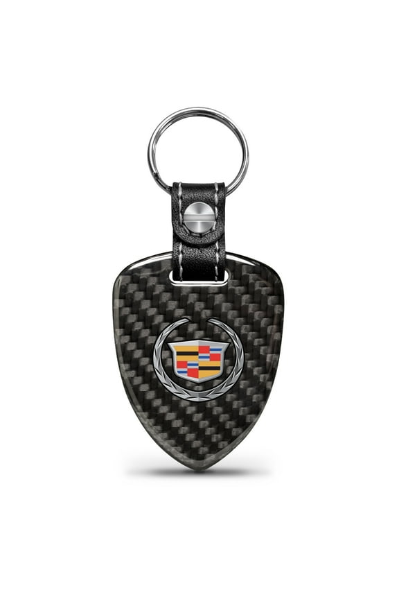 for Cadillac Logo Real Black Carbon Fiber Large Shield-Style Key Chain, Official Licensed