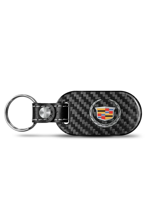 for Cadillac Logo Real Black Carbon Fiber Tag Style Key Chain, Official Licensed