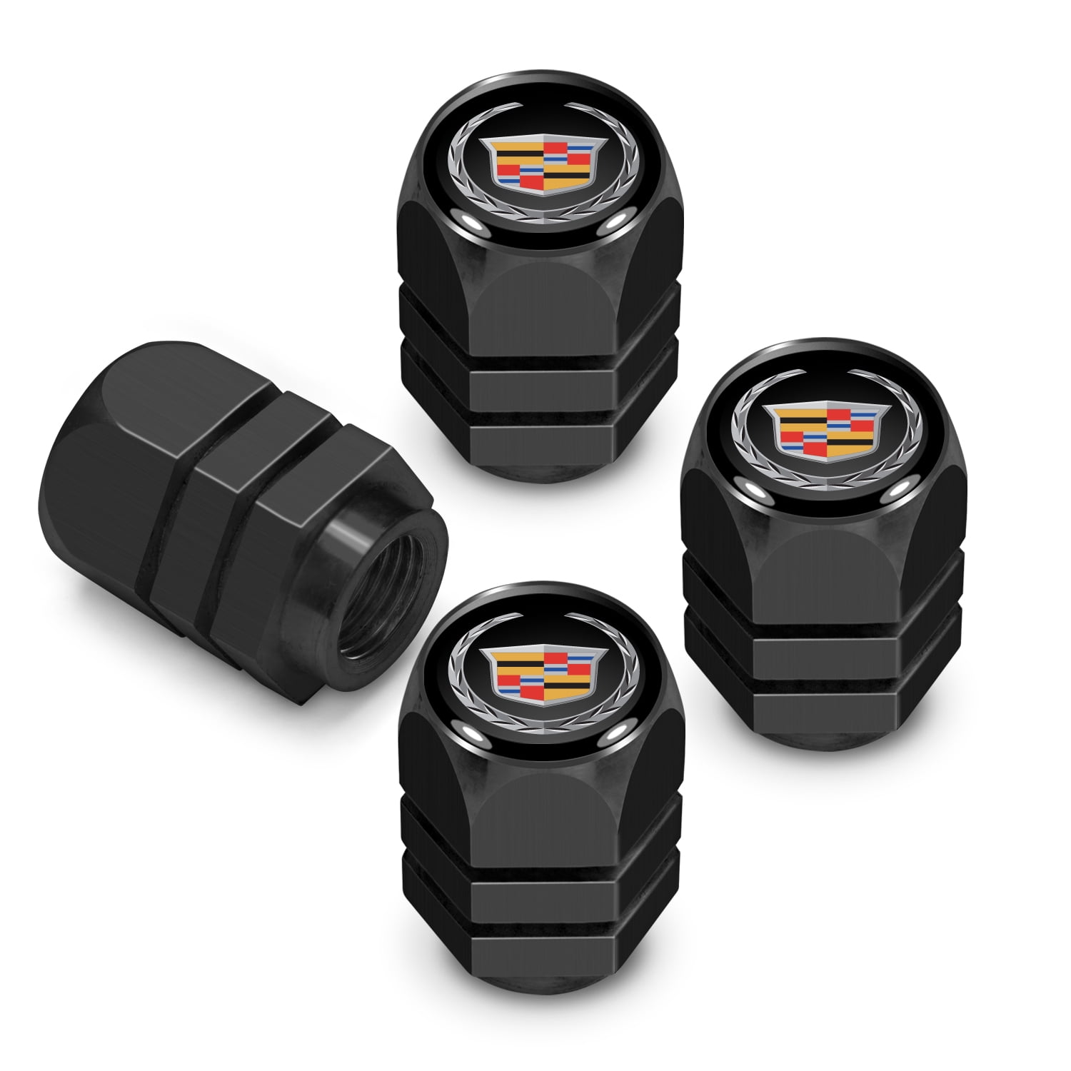 iPick Image for Cadillac Logo in Black on Black Hexagon Shape Aluminum Tire Valve Stem Caps, Official Licensed