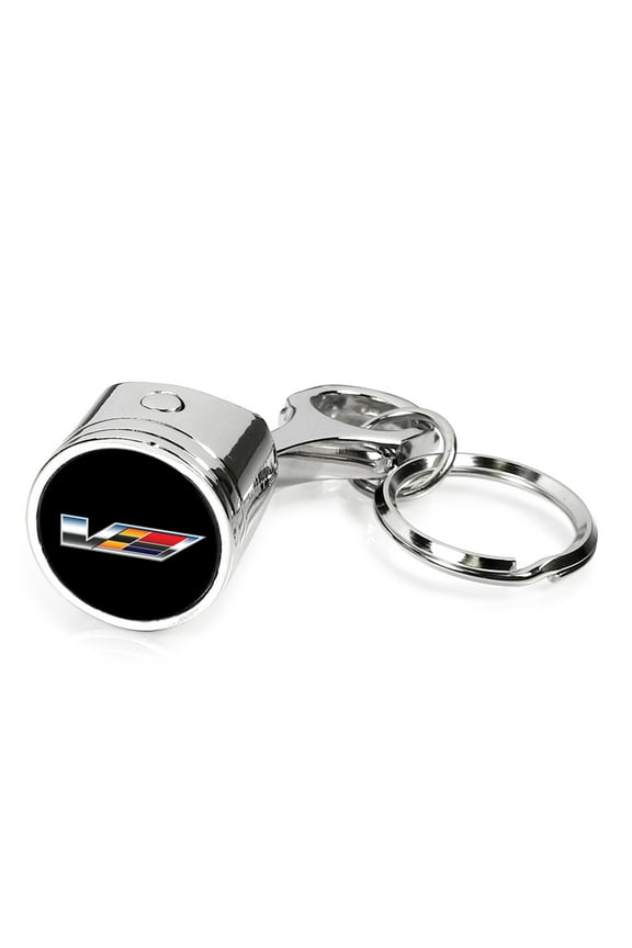for Cadillac V Logo Engine Piston Style Chrome Metal Key Chain, Official Licensed