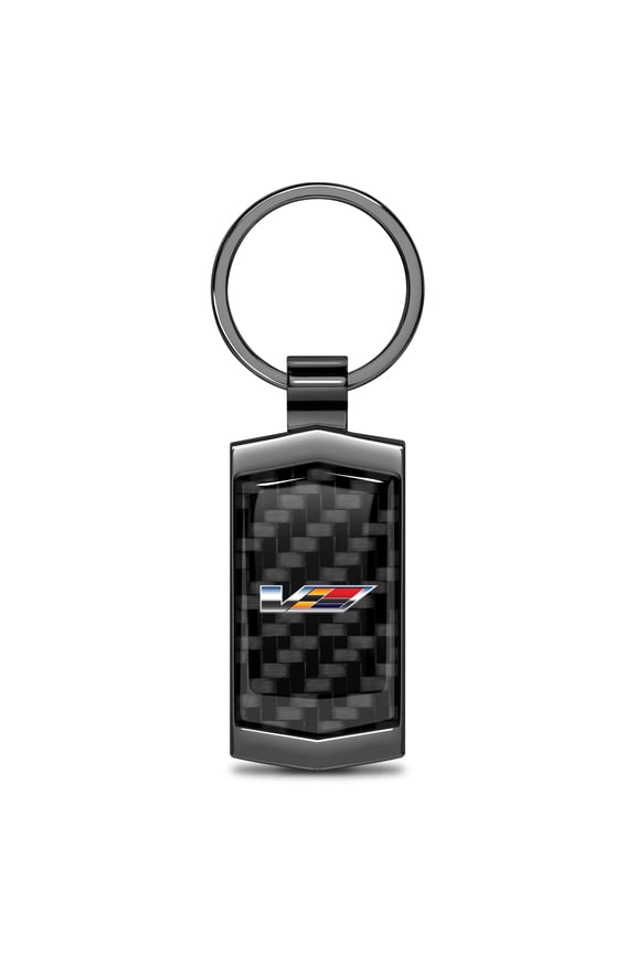 for Cadillac V Logo Real Black Carbon Fiber Gunmetal Black Case Key Chain, Official Licensed