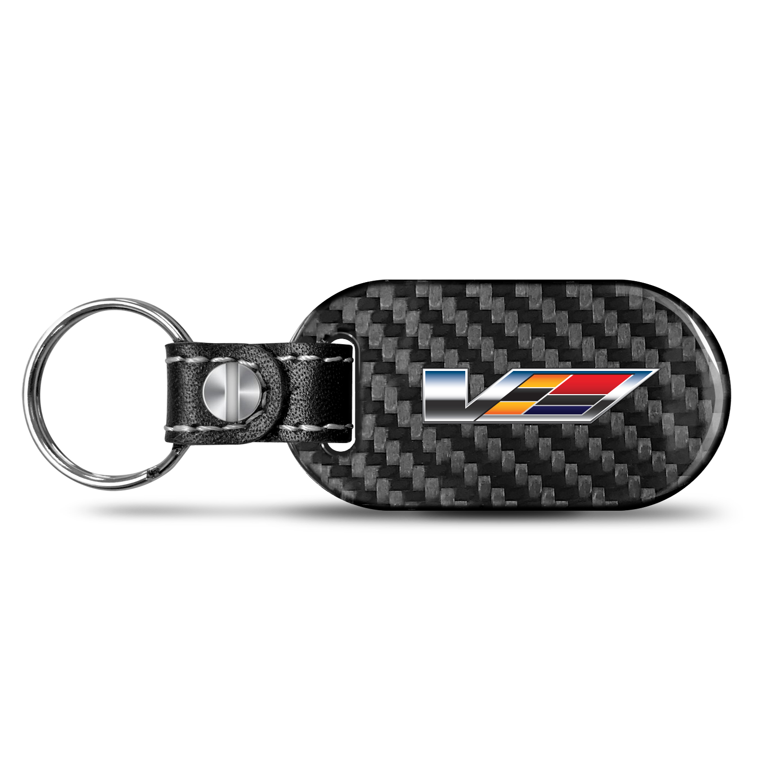 iPick Image for Cadillac V Logo Real Black Carbon Fiber Tag Style Key Chain, Official Licensed
