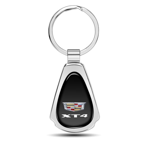 iPick Image for Cadillac XT4 Logo Black Dome Chrome Metal Teardrop Key Chain, Official Licensed