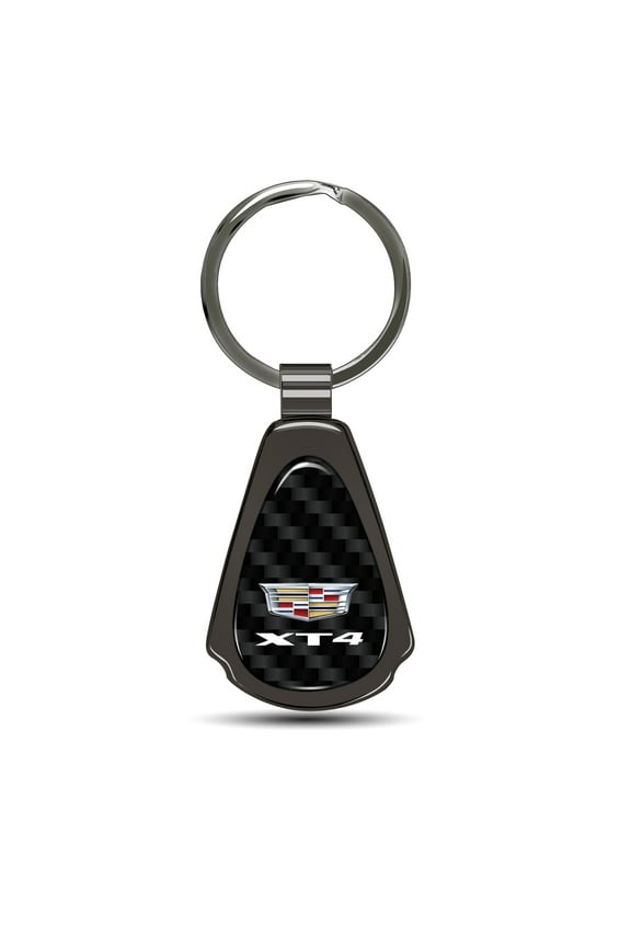 for Cadillac XT4 Logo Real Black Carbon Fiber Gunmetal Black Teardrop Key Chain, Official Licensed