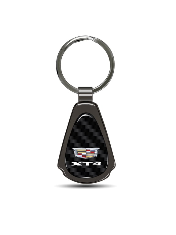 for Cadillac XT4 Logo Real Black Carbon Fiber Gunmetal Black Teardrop Key Chain, Official Licensed